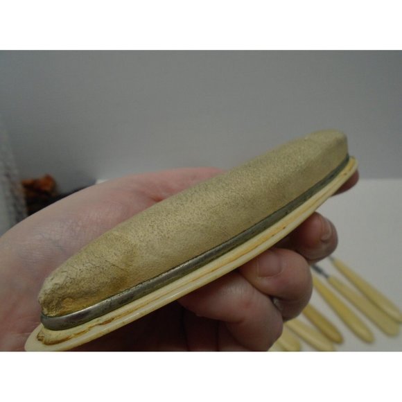 Vintage 10 Piece Vanity / Manicure Set French Ivory Celluloid Art Deco w/ Flaws - Picture 8 of 9